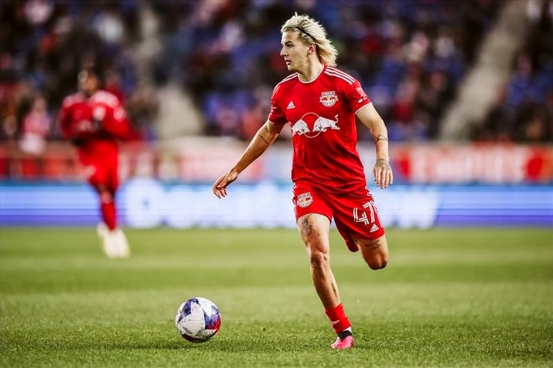 New York Red Bull Defender John Tolkin crossing ball into Dante Vanzeir for a magical goal.