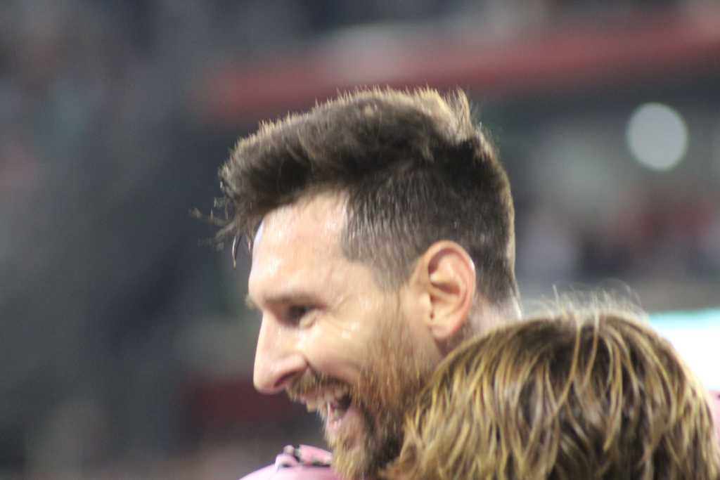 Inter Miami sta Leo Messi celebrates his first MLS goal. 