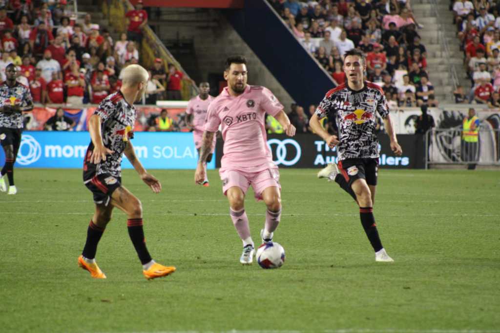 Inter Miami star Leo Messi finds a gap in the defense and tries to exploit it. 