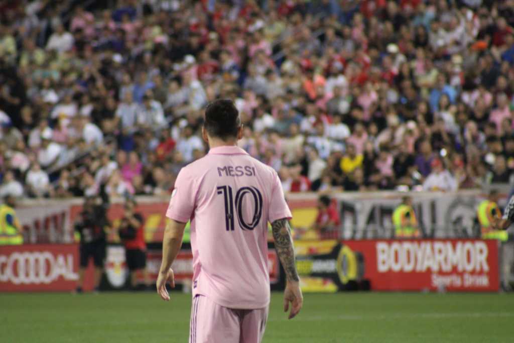 Inter Miami star Leo Messi staring at the sold out capacity crowd at Red Bull Arena in Harrison, NJ.