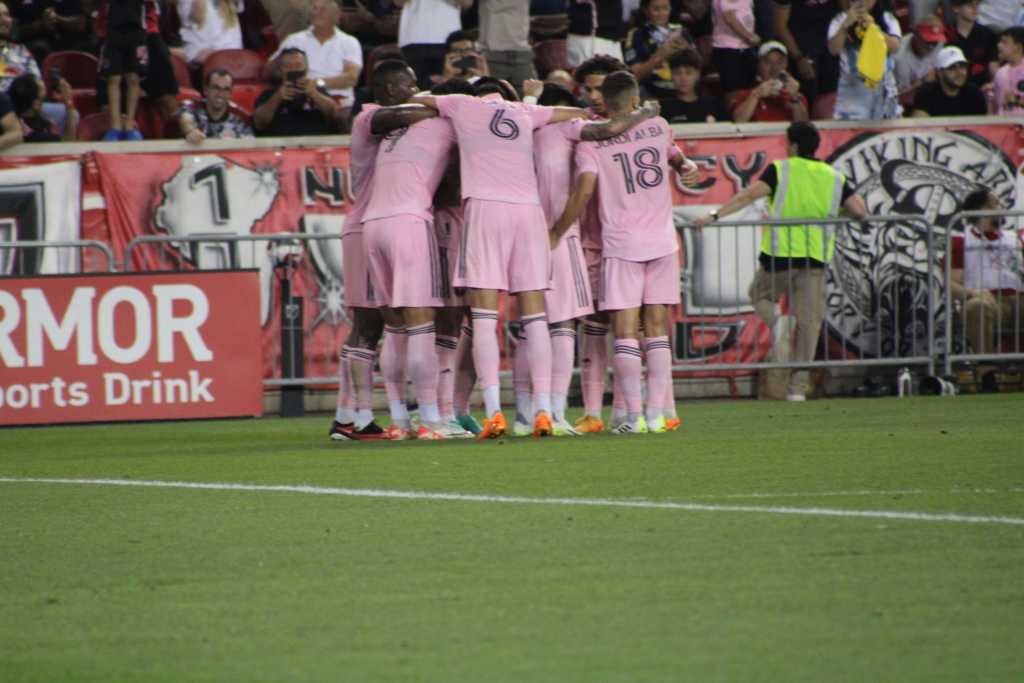 Inter Miami celebrates opening goal as a team.