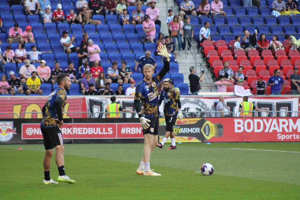 The New York Red Bulls Goalkeepers warming up for the match. 