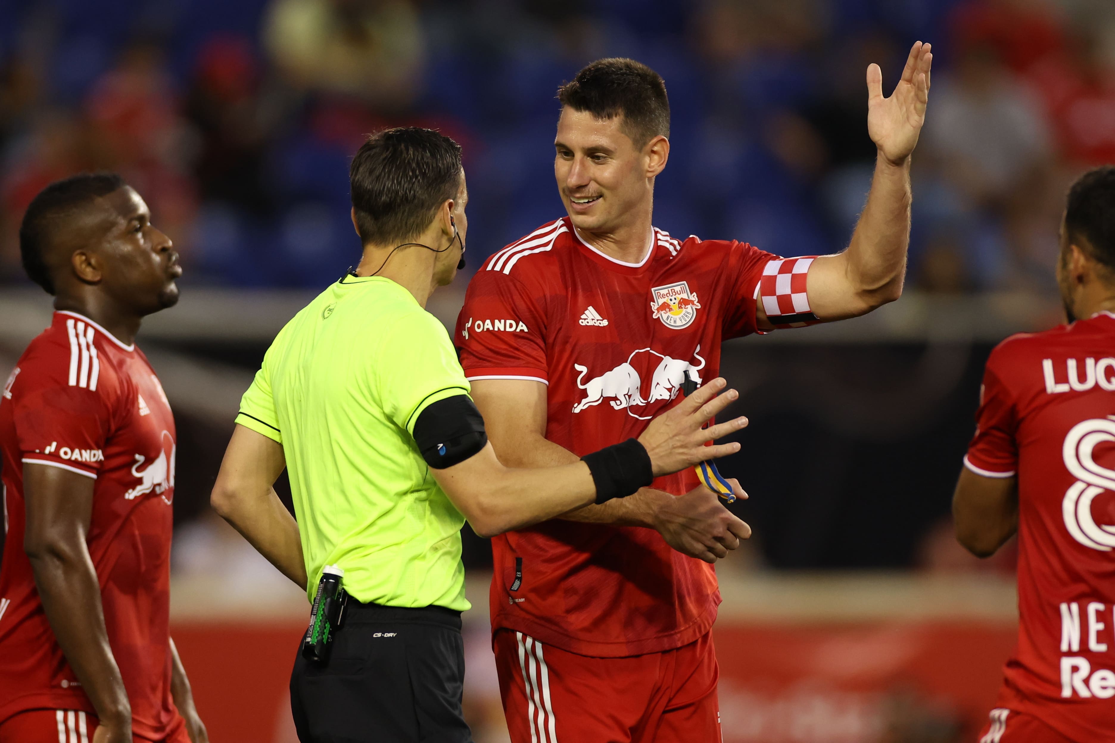 New York Red Bulls players during road match as team faces continued road woes ahead of Charlotte FC test at Bank of America Stadium