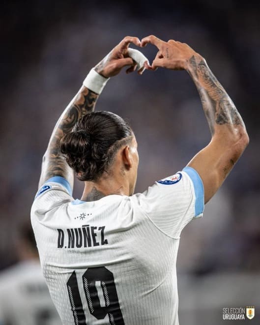 Darwin Nunez showing love for the supporters following the match.