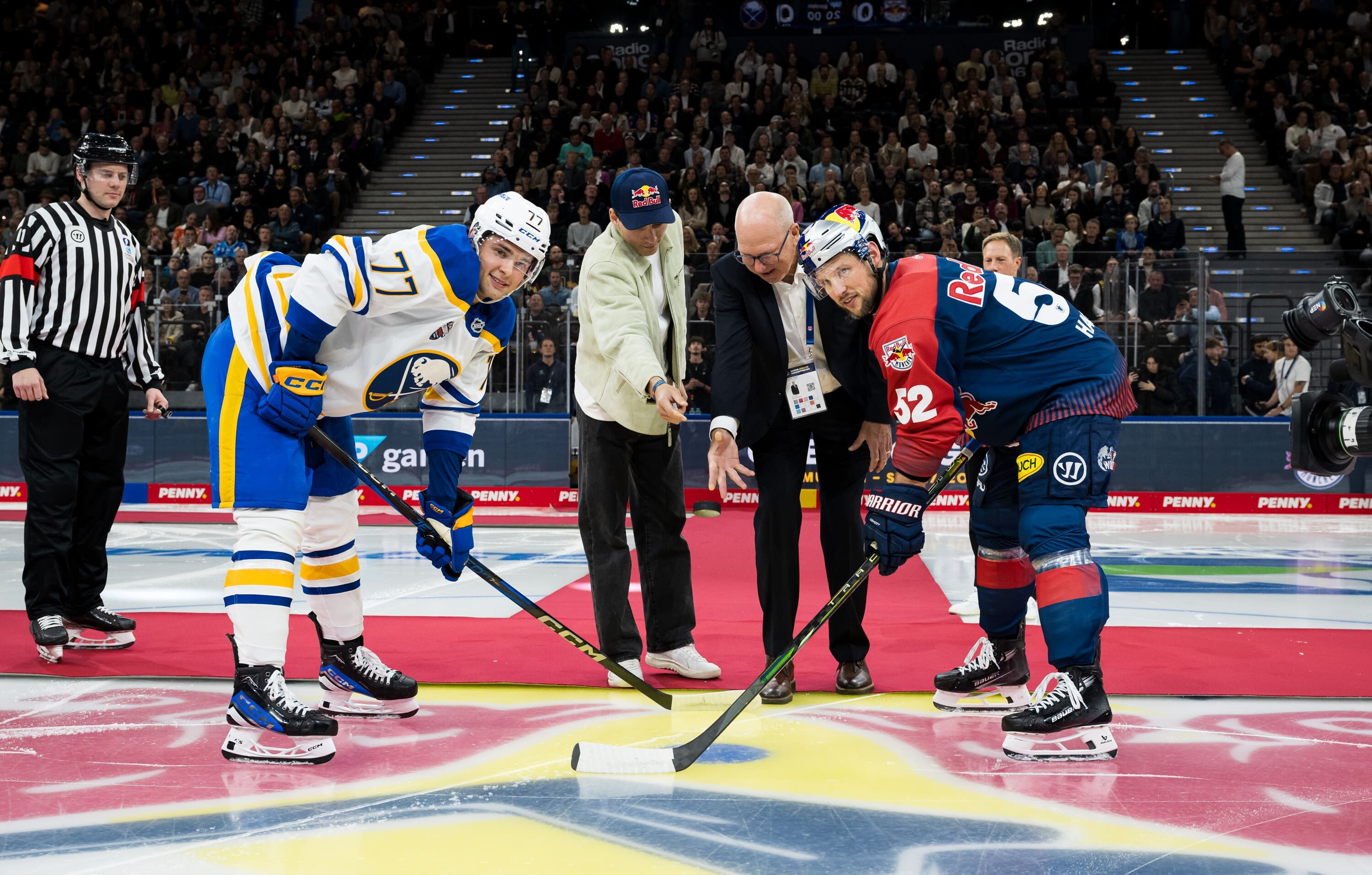 JJ Peters, Armand Duplantis, Don Jackson and Patrick Hager seen during the grand opening of the SAP Garden, the new home of the EHC Red Bull München in Munich, Germany on September 27, 2024. // Red Bull München / City-Press / Red Bull Content Pool //