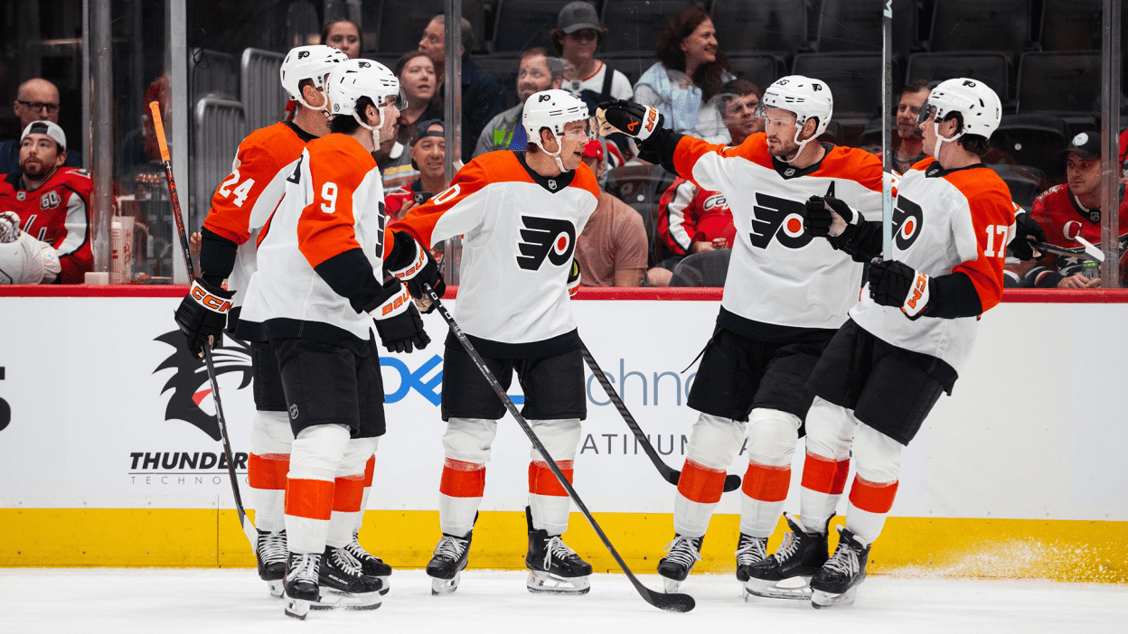 Philadelphia Flyers celebrate their victory over the Capitals. 9/22/24 Credit:NHL/ Philadelphia Flyers