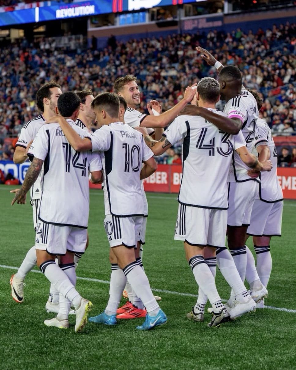 10/05/24 Foxboro, MA Gillette Stadium| D.C. United players celebrating the victory over the Revolution and taking the 8th seed in the playoffs heading into decision day. Mandatory Credit: D.C. United