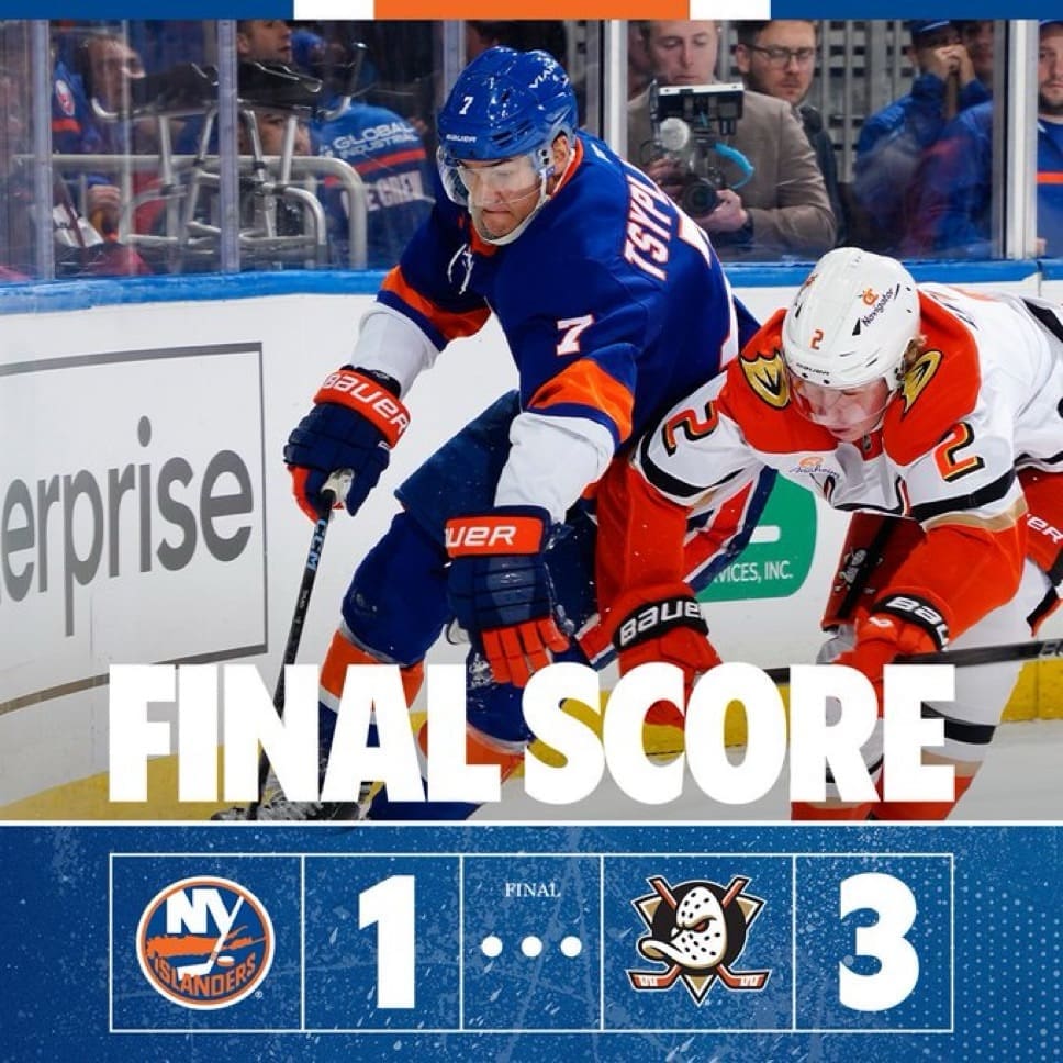 Final Score Poster 3-1 Ducks. Mandatory Credit:NY Islanders