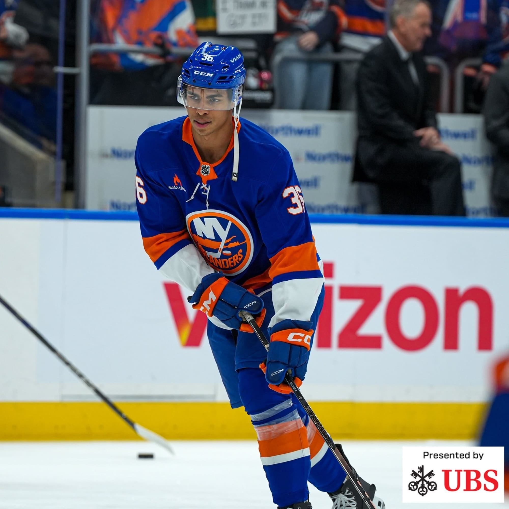 Isaiah George in debut warm up. Mandatory Credit: NY Islanders