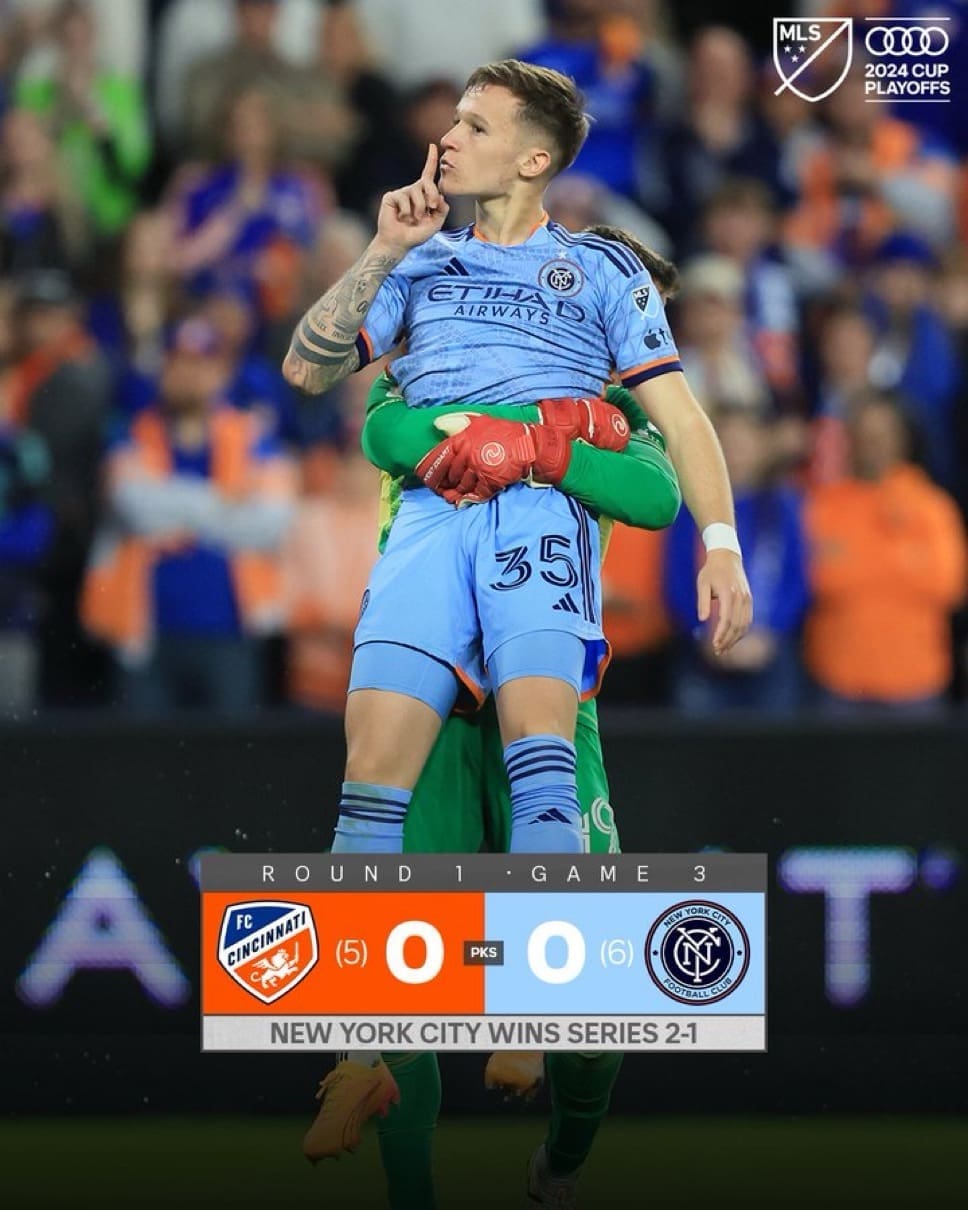 Mitja and Freese Celebrating the win in Cincinnati. Mandatory Credit: New York City FC
