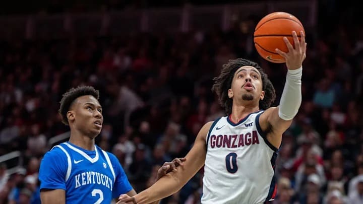 Gonzaga Bulldogs guard Ryan Nembhard. / Stephen Brashear-Imagn Images