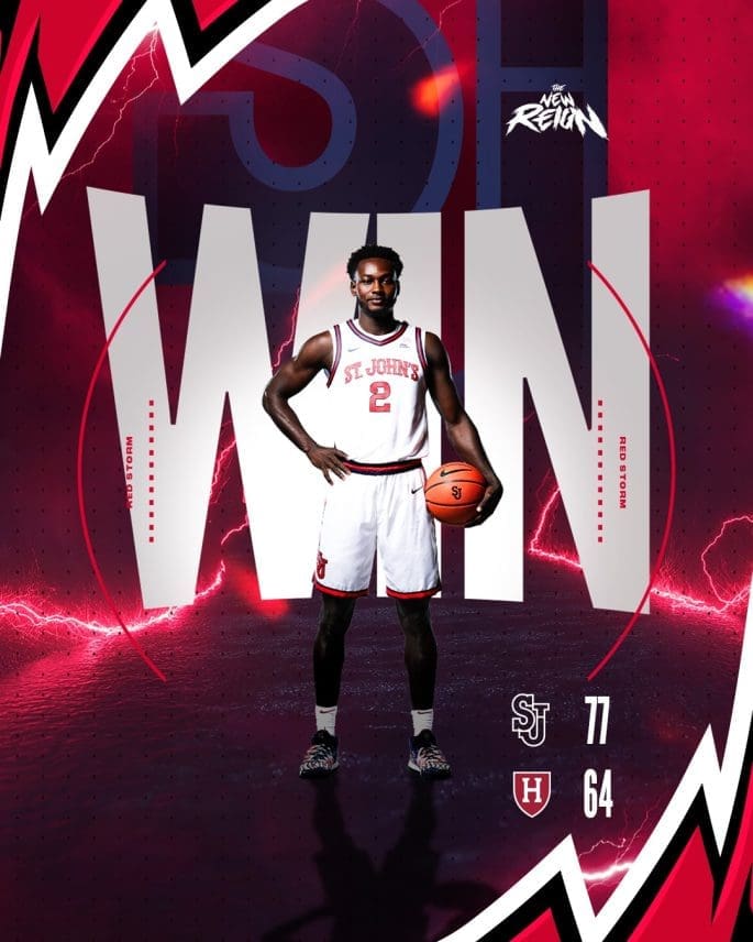 11/30/24 Queens, NY Carnesecca Arena| Win Poster for St John's University. Mandatory Credit: St John's University Mens Basketball