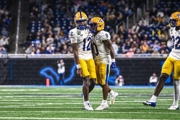 12/26/24 Detroit, MI Ford Field| Pitt Panther QB Julian Dugger celebrating 2nd TD pass and going 4 for 5 on his first 5 passes. #HailToPitt x X page @JulesDugger02 Mandatory Credit: Univ. of Pittsburgh