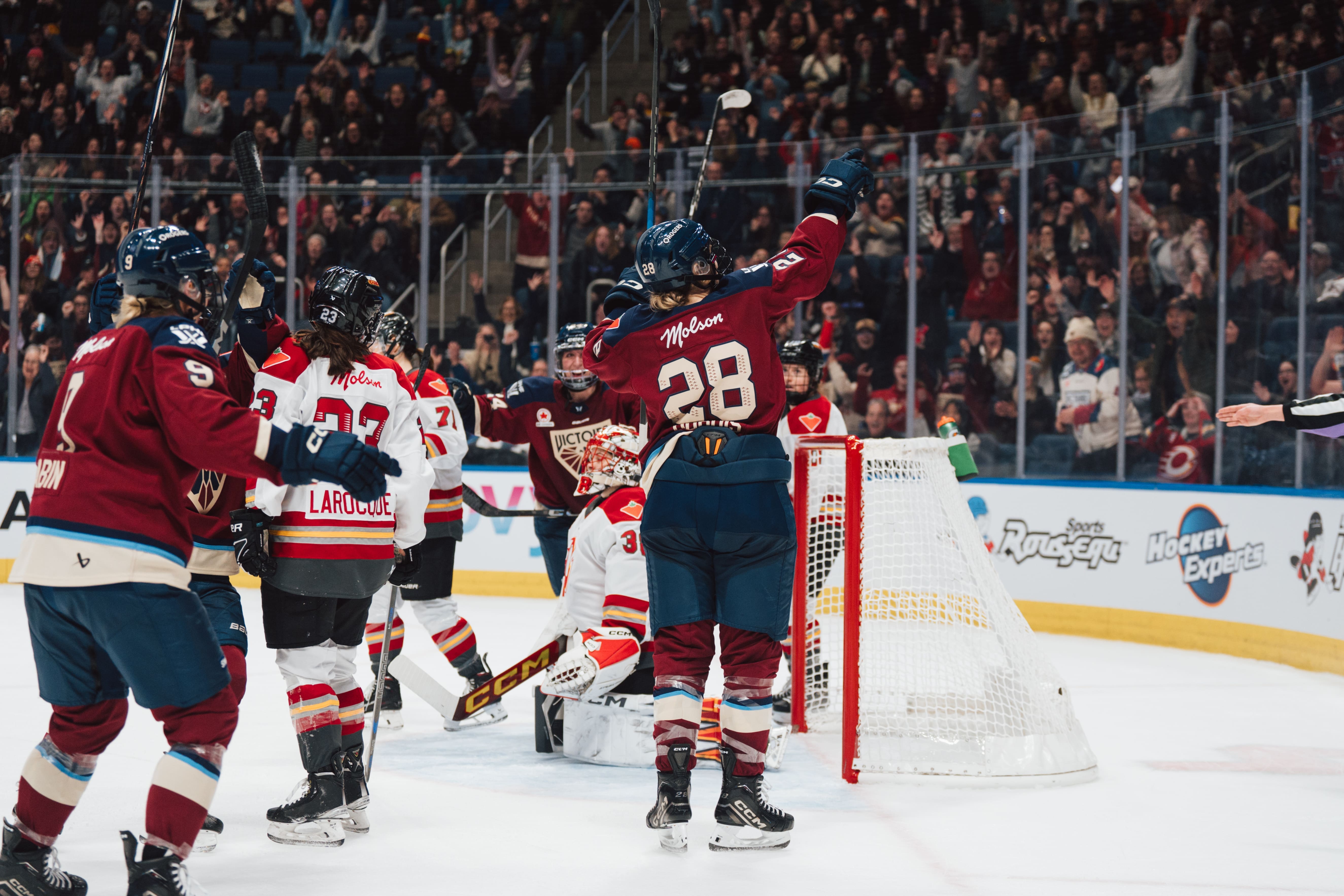 QUÉBEC, CANADA - JANUARY 19: the PWHL regular season game between the Ottawa Charge and the Victoire de Montréal at the Centre Vidéotron on January 19, 2025 in Québec, Quebec, Canada. (Photo by Arianne Bergeron/PWHL)