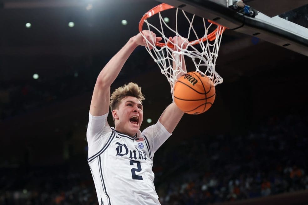 2/22/25 New York, NY Madison Square Garden| Duke Freshman Cooper Flagg dominates the Fighting Iliini and dunks on them. Mandatory Credit: Bad Dawg Sports/ Matthew Last