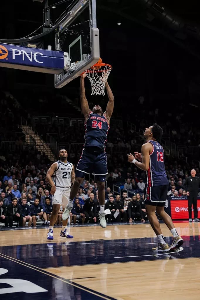 2/26/25 Indianapolis, IN Heinskie Fieldhouse| Zuby Ejiofor registered 12 points, four rebounds and three steals inside Hinkle Fieldhouse. Mandatory Credit: St Johns University