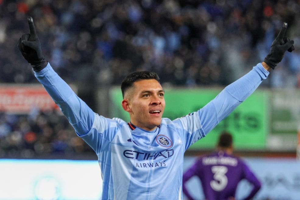 3/8/25 Bronx, NY Yankee Stadium| Julian Fernandez celebrates opening goal for NYCFC. Mandatory Credit Bad Dawg Sports/Jose Pichirilo