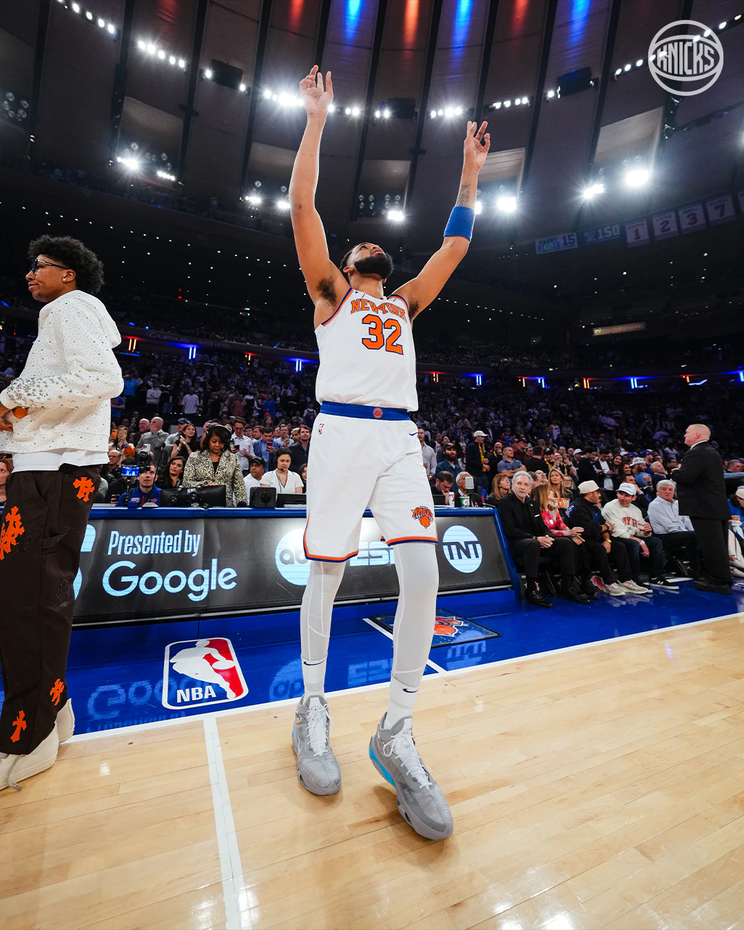 Karl-Anthony Towns celebrating the Big Win at home extending the series to 3-2.