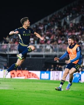 4/30/2025 Chase Stadium, Fort Lauderdale, FL Sebastian Berhalter celebrates his goal in the CONCACAF Champions Cup Photo by MLS