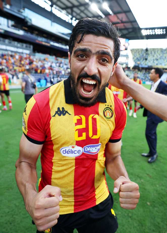 NASHVILLE, TENNESSEE - JUNE 20: Mohamed Amine Ben Hamida #20 of Esperance De Tunisie celebrates after the team's victory during the FIFA Club World Cup 2025 group D match between Los Angeles Football Club and Esperance de Tunis at GEODIS Park on June 20, 2025 in Nashville, Tennessee. (Photo by Stuart Franklin - FIFA/FIFA via Getty Images)
