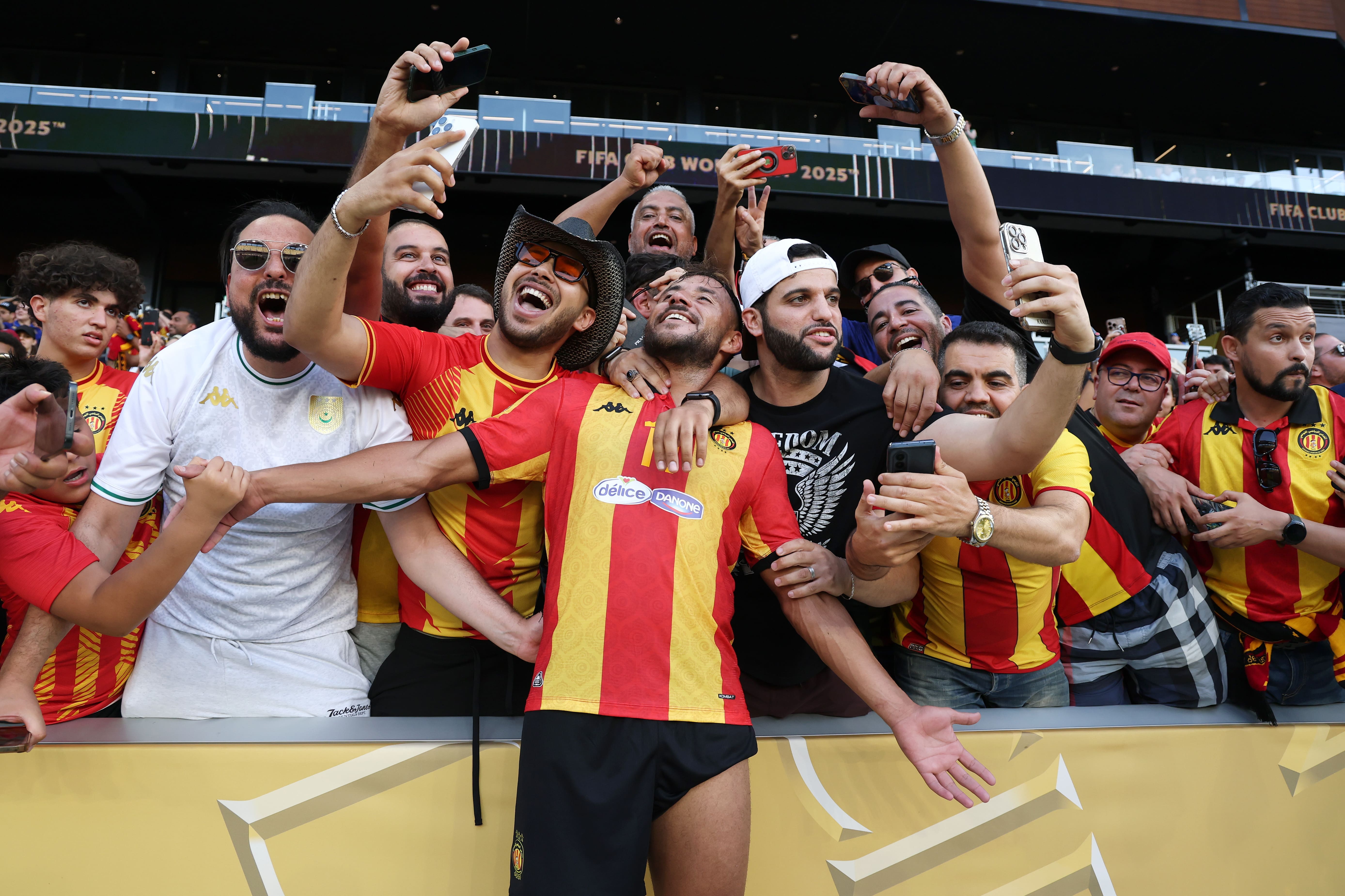 NASHVILLE, TENNESSEE - JUNE 20: Youcef Belaili #11 of Esperance De Tunisie celebrates with fans after the team's victory during the FIFA Club World Cup 2025 group D match between Los Angeles Football Club and Esperance de Tunis at GEODIS Park on June 20, 2025 in Nashville, Tennessee. (Photo by Andy Lyons - FIFA/FIFA via Getty Images)