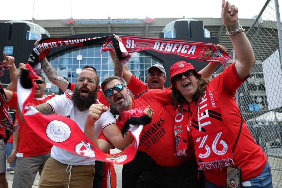 CHARLOTTE, NORTH CAROLINA - JUNE 28: Fans of SL Benfica show their support outside of the stadium prior to the FIFA Club World Cup 2025 round of 16 match between SL Benfica and Chelsea FC at Bank of America Stadium on June 28, 2025 in Charlotte, North Carolina. (Photo by Jared C. Tilton - FIFA/FIFA via Getty Images)