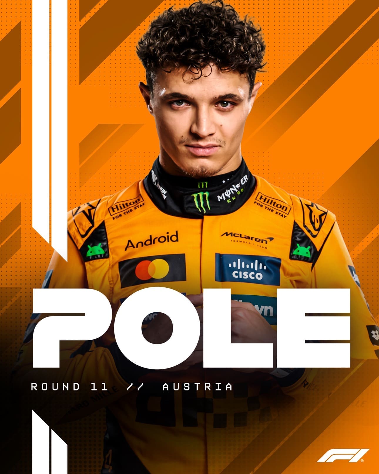 6/28/25 Lando Norris earns Pole for the race in Max Verstappen's Red Bull company. Mandatory Credit: F1/ Lando Norris