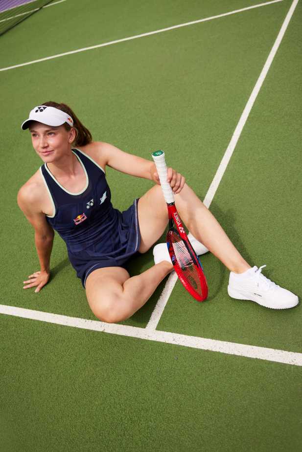 Elena Rybakina poses for a portrait on the tennis court ahead of the Wimbledon in London, United Kingdom on June 24, 2025. // Jake Turney / Red Bull Content Pool