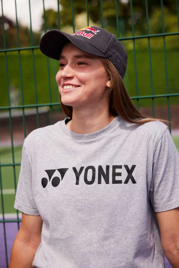Elena Rybakina poses for a portrait on the tennis court ahead of the Wimbledon in London, United Kingdom on June 24, 2025. // Jake Turney / Red Bull Content Pool
