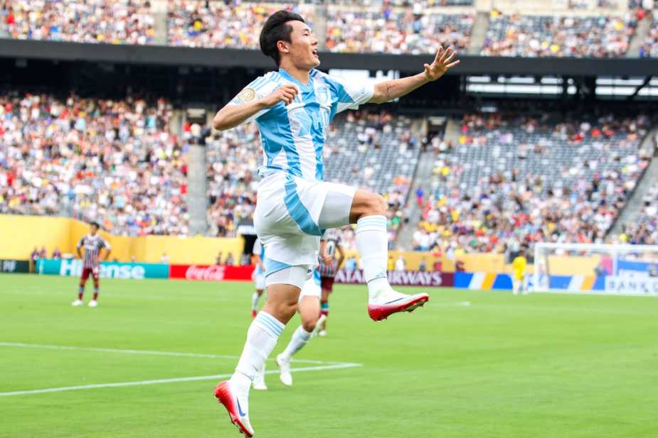 6/21/25, East Rutherford, New Jersey, MetLife Stadium, Ulsan Hyundai FC’s South Korean forward, #11 Um Wonsang, celebrates after scoring his team’s second goal in the FIFA Club World Cup 2025 Group F match against Brazil’s Fluminense. Jose Pichirilo /Bad Dawg Sports