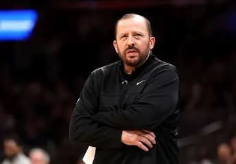 BOSTON, MASSACHUSETTS - MAY 05: Head coach Tom Thibodeau of the New York Knicks looks on against the Boston Celtics during the first quarter in Game One of the Eastern Conference Second Round NBA Playoffs at TD Garden on May 05, 2025 in Boston, Massachusetts. NOTE TO USER: User expressly acknowledges and agrees that, by downloading and or using this photograph, User is consenting to the terms and conditions of the Getty Images License Agreement. (Photo by Maddie Meyer/Getty Images)