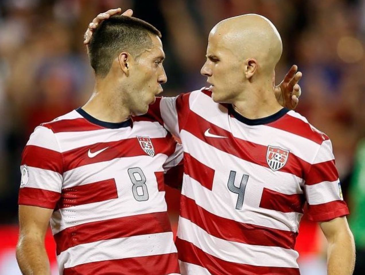 Michael Bradley and Clint Dempsey congratulate each other at midfield for the USMNT. Mandatory Credit: USMNT/Michael Bradley