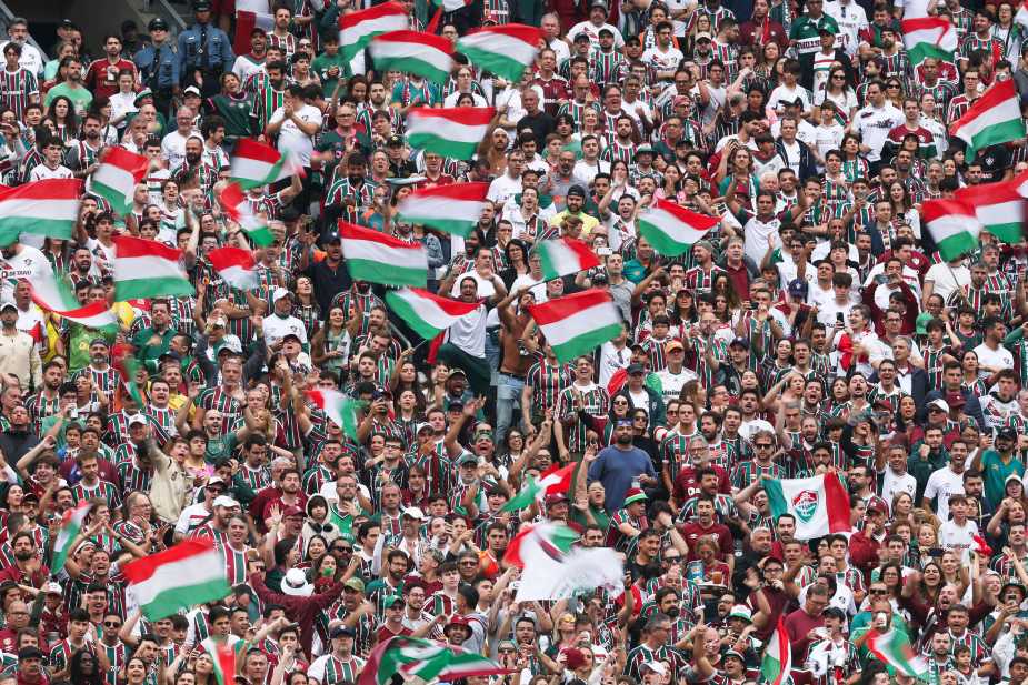 EAST RUTHERFORD, NEW JERSEY - JUNE 17: Fans of Fluminense FC cheer during the FIFA Club World Cup 2025 group F match between Fluminense FC and Borussia Dortmund at MetLife Stadium on June 17, 2025 in East Rutherford, New Jersey. (Photo by Carl Recine - FIFA/FIFA via Getty Images)