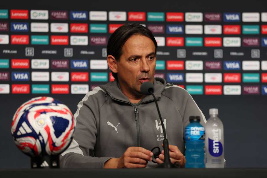 NASHVILLE, TENNESSEE - JUNE 26: Simone Inzaghi, Head Coach of Al Hilal, speaks to the media in a post match press conference after the FIFA Club World Cup 2025 group H match between Al Hilal and CF Pachuca at GEODIS Park on June 26, 2025 in Nashville, Tennessee. (Photo by Andy Lyons - FIFA/FIFA via Getty Images)