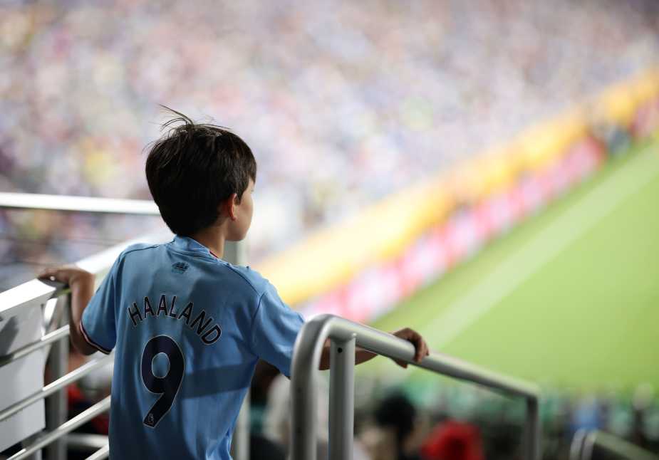 ORLANDO, FLORIDA - JUNE 30: A Manchester City fan looks on during the FIFA Club World Cup 2025 round of 16 match between Manchester City and Al-Hilal at Camping World Stadium on June 30, 2025 in Orlando, Florida. (Photo by Hector Vivas - FIFA/FIFA via Getty Images)