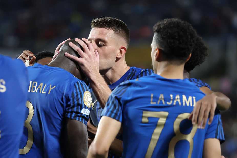 ORLANDO, FLORIDA - JUNE 30: Kalidou Koulibaly #3 of Al Hilal celebrates scoring his team's third goal with teammates during the FIFA Club World Cup 2025 round of 16 match between Manchester City and Al-Hilal at Camping World Stadium on June 30, 2025 in Orlando, Florida. (Photo by Elsa - FIFA/FIFA via Getty Images)
