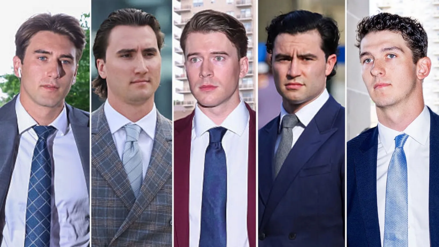 From left to right: Michael McLeod, Alex Formenton, Carter Hart, Dillon Dube, Cal Foote
