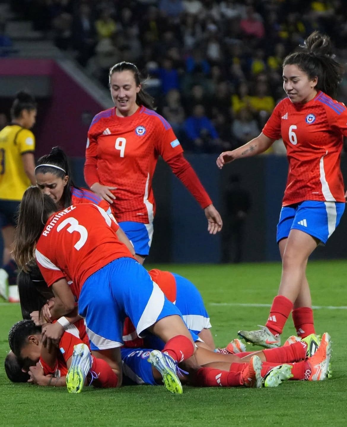 Chilian Women's football team celebrates advancing in Copa America Femenile
