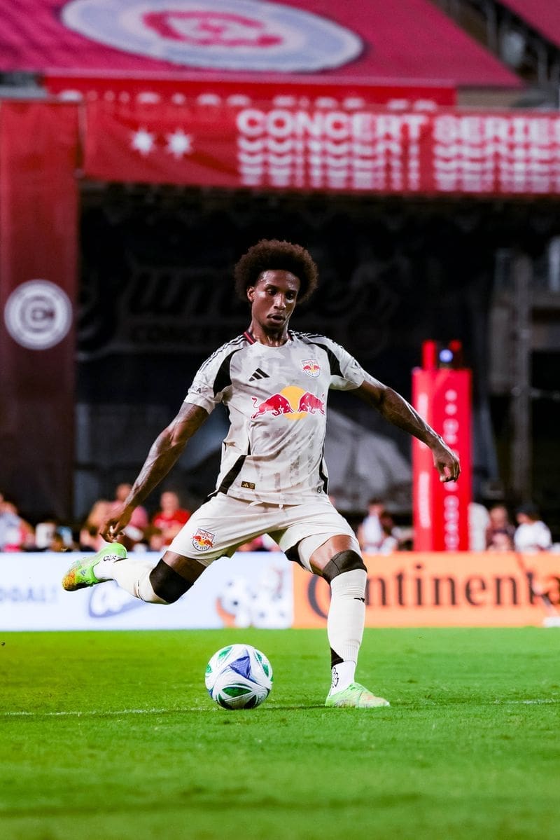 7/27/2025 Soldier Field, Chicago, IL Kyle Duncan plays the ball. Mandatory Credit New York Red Bulls.