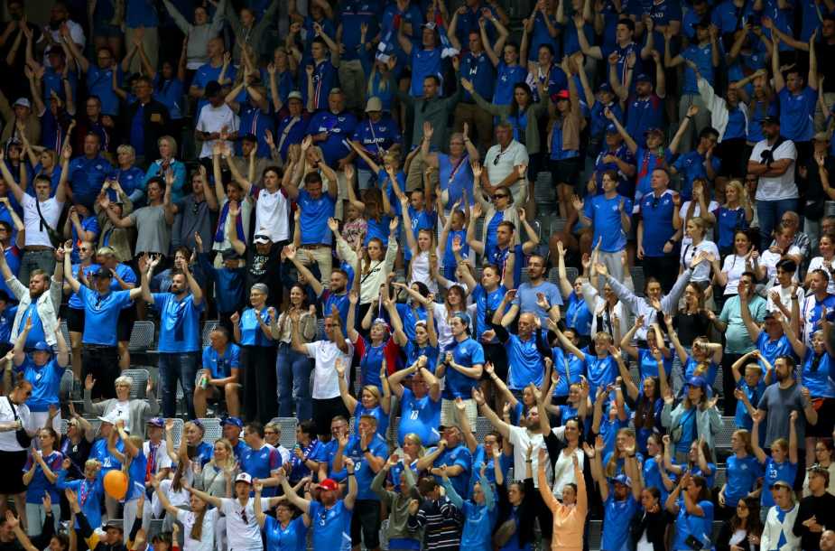 THUN, SWITZERLAND - JULY 10: Fans of Iceland show their support during the UEFA Women's EURO 2025 Group A match between Norway and Iceland at Arena Thun on July 10, 2025 in Thun, Switzerland. (Photo by Maja Hitij - UEFA/UEFA via Getty Images)