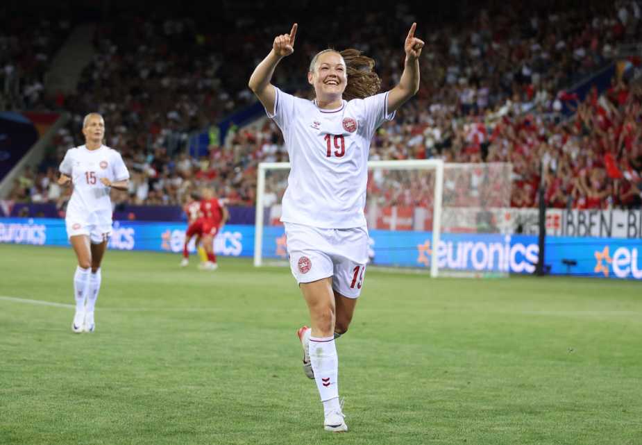 Janni Thomson Scores for Denmark. Mandatory Credit UEFA.com