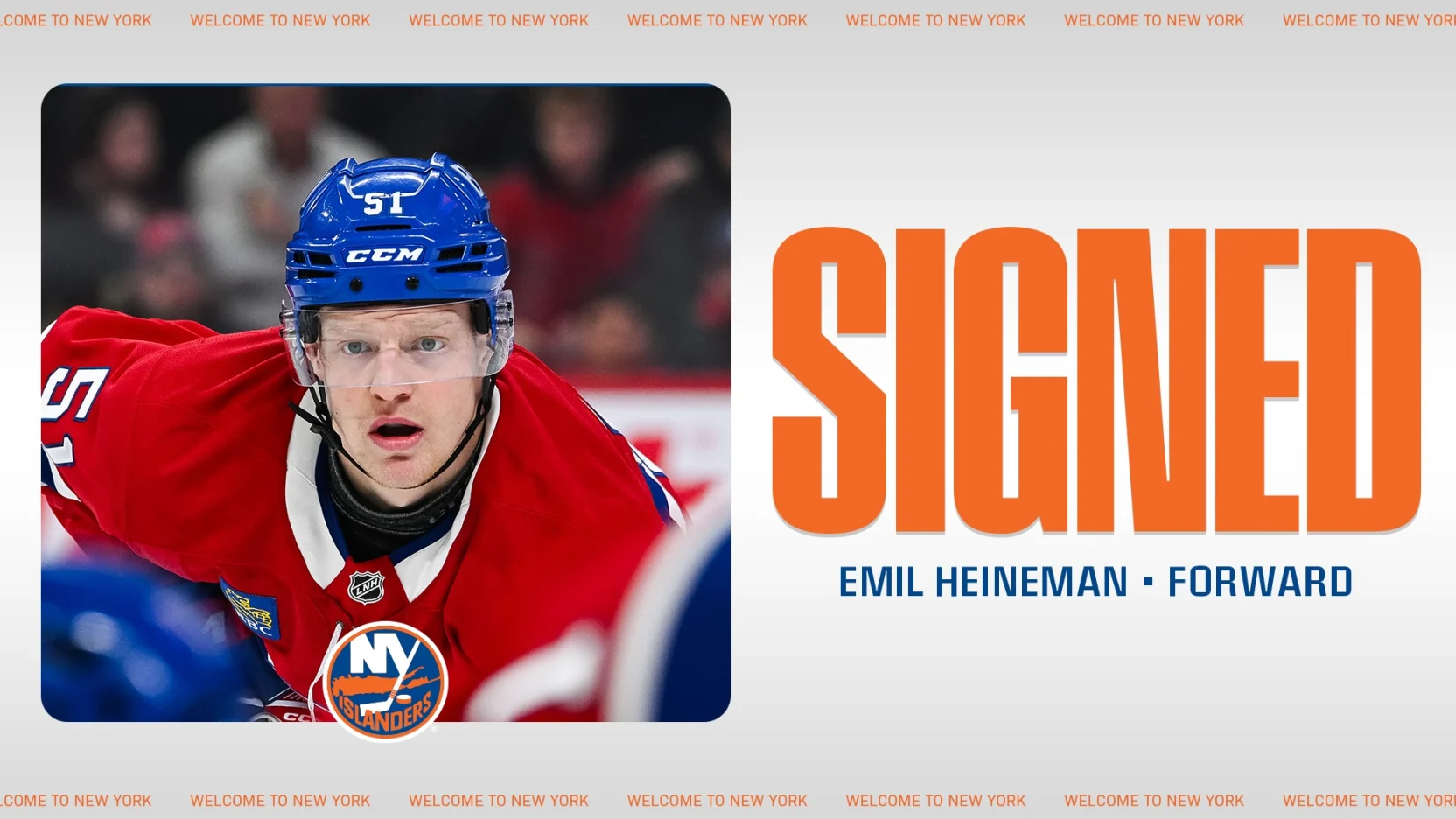 7/2/25 New York Islanders Sign Forward Emil Heineman to Two-Year Contract. Mandatory Credit: NY Islanders