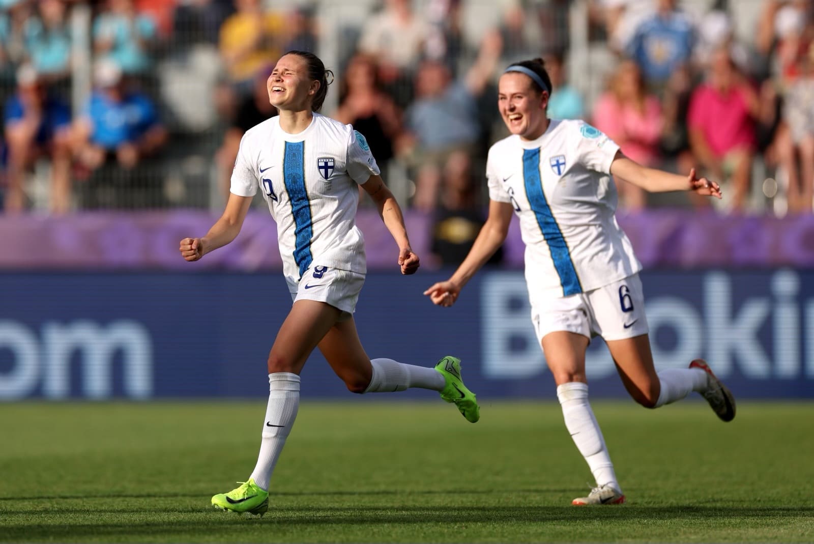 THUN, SWITZERLAND - JULY 02: Katariina Kosola of Finland celebrates scoring her team's first goal during the UEFA Women's EURO 2025 Group A match between Iceland and Finland at Arena Thun on July 02, 2025 in Thun, Switzerland. (Photo by Florencia Tan Jun - UEFA/UEFA via Getty Images)