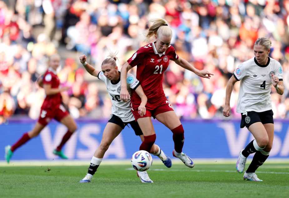 Elisa Senss of Germany and Amalie Vangsgaard Battle for the ball. Mandatory Credit UEFA.com