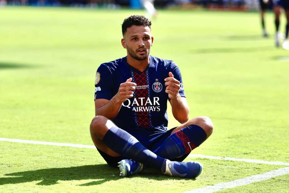 7/9/25, East Rutherford, New Jersey, MetLife Stadium, Gonçalo Ramos (#9) of Paris Saint-Germain celebrates his goal during the FIFA Club World Cup 2025 semi-final against Real Madrid CF at MetLife Stadium. CF. Mandatory Credit: Bad Dawg Sports/Jose Pichirilo