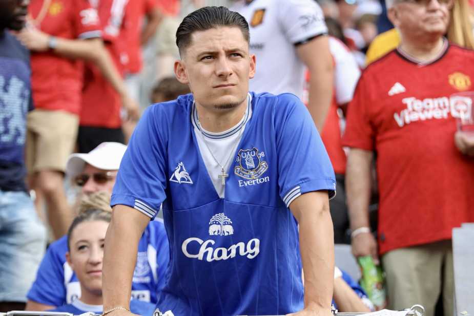 7/26/25, East Rutherford, New Jersey, MetLife Stadium. An Everton fan watches intently as his team takes on AFC Bournemouth during the Premier League Summer Series match. by Jose Pichirilo / Bad Dawg Sports.