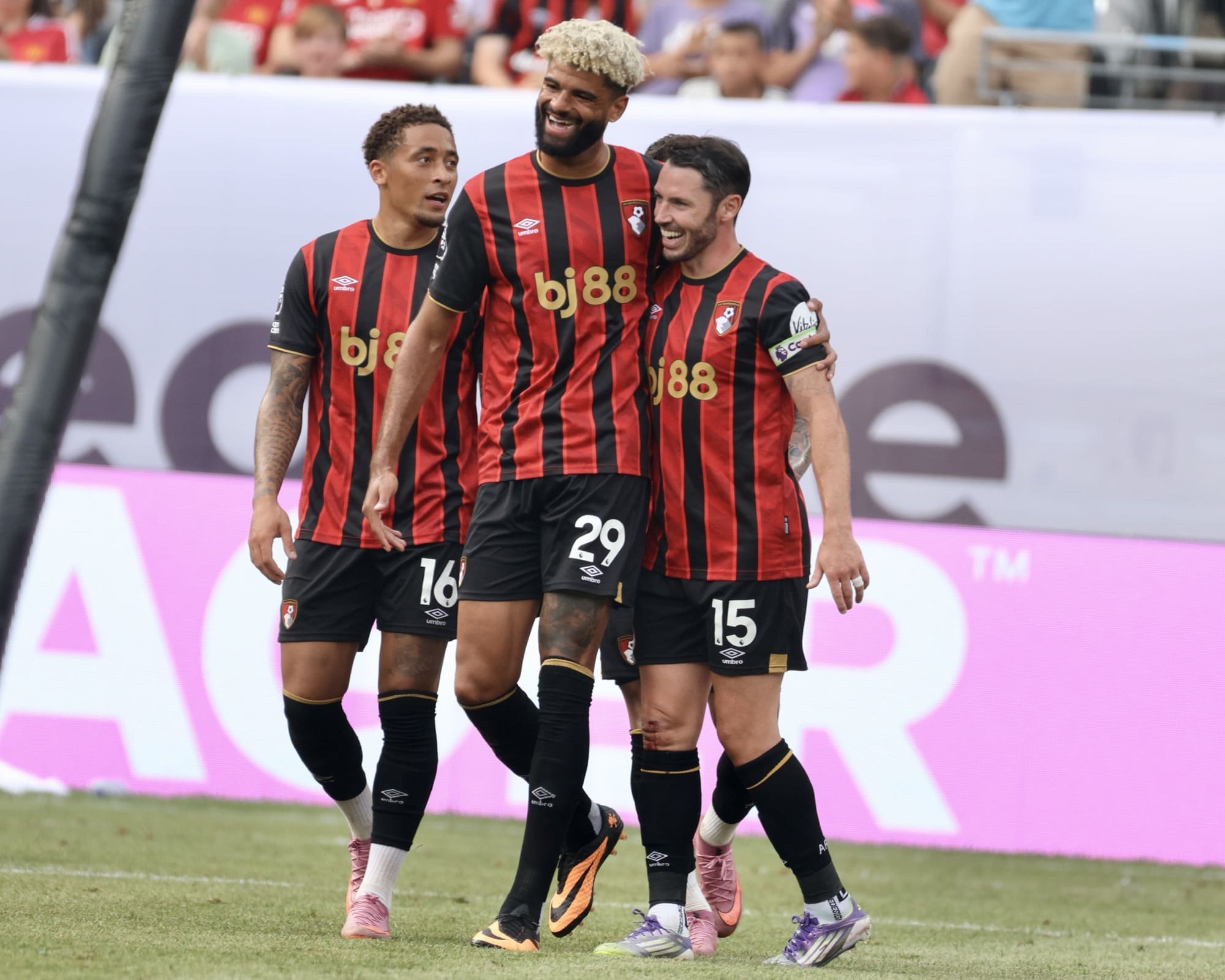 7/26/25, East Rutherford, New Jersey, MetLife Stadium. Philip Billing of AFC Bournemouth scores the opening goal for his team during the Premier League Summer Series match against Everton FC. Jose Pichirilo /Bad Dawg Sports