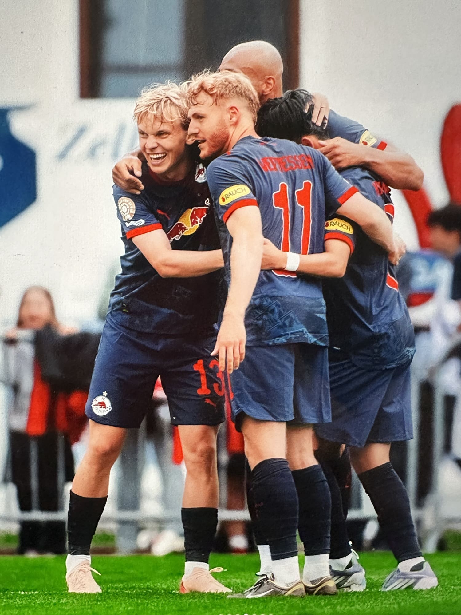 RB Salzburg players celebrate a goal