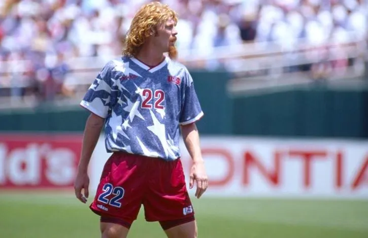 Alexi Lalas during the 1994 World Cup, playing for the United States.