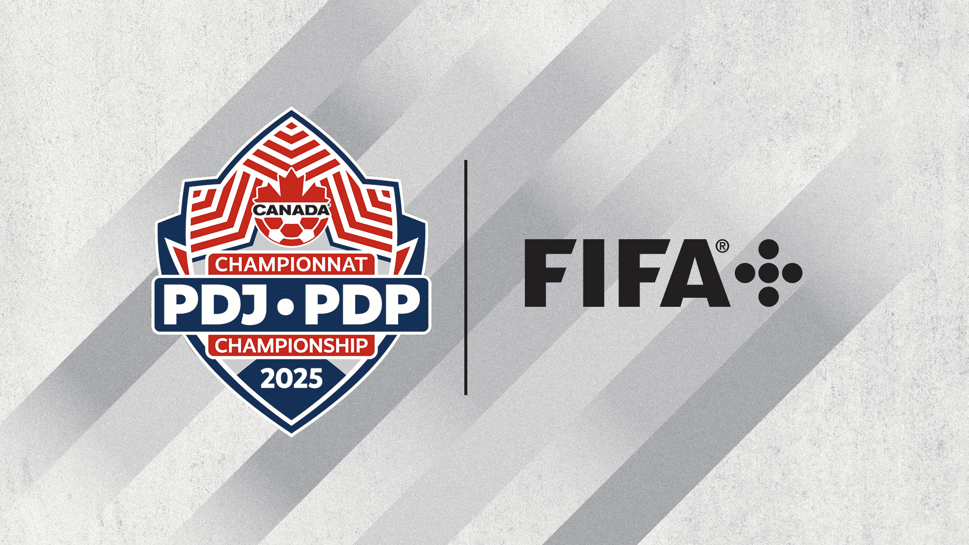 Official partnership graphic featuring the 2025 PDP Championship logo alongside the FIFA+ logo on a geometric gray background, announcing the global broadcast collaboration